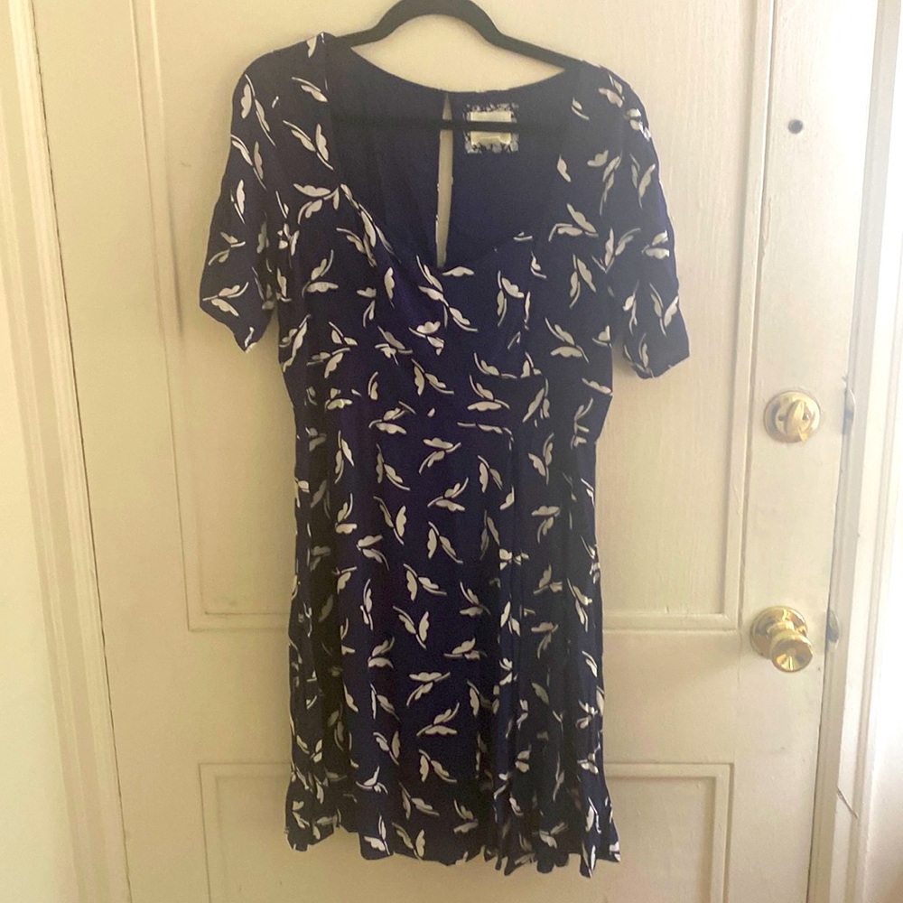 Anthropologie,  Maeve,  Dress, Navy Blue with Abstract White Pattern, Size 14